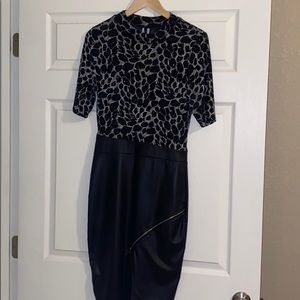 Black and white with silver flecks dress.